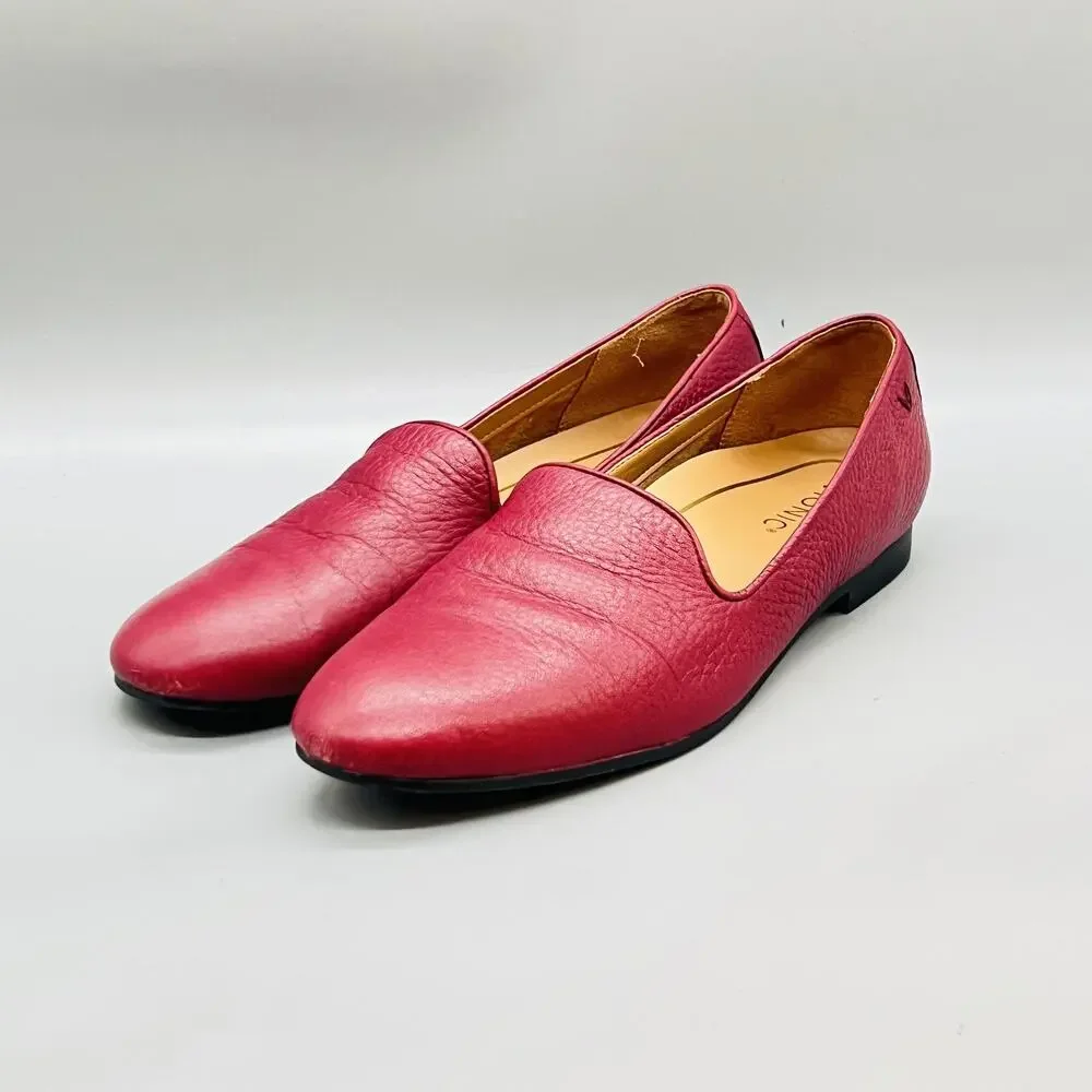 Vionic Shoes Womens 9 Pink Pebbled Leather Loafer Flats Slip On Comfort Casual